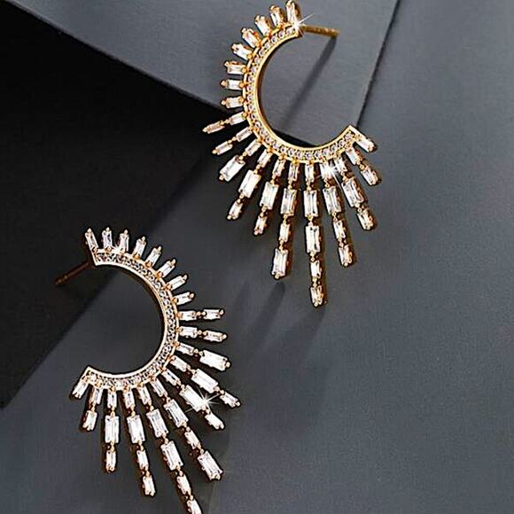 Gold Zircon Celestial Statement Earrings - Picture 8 of 8